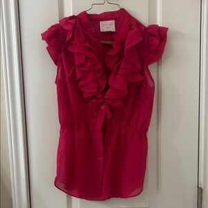Romeo & Juliet Couture Hot Pink Ruffle-Front Sleeveless Blouse